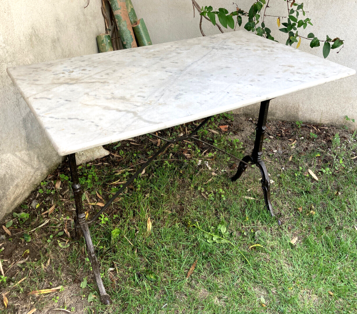 Garden table cast iron legs rectangular marble top
