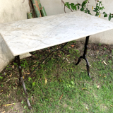 Garden table cast iron legs rectangular marble top