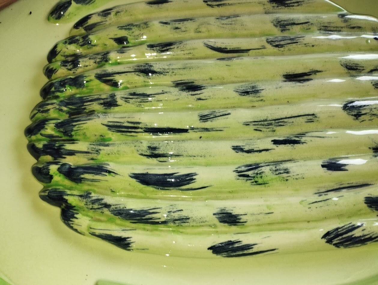 Vintage Vallauris asparagus dish in barbotine ceramic – 1950s