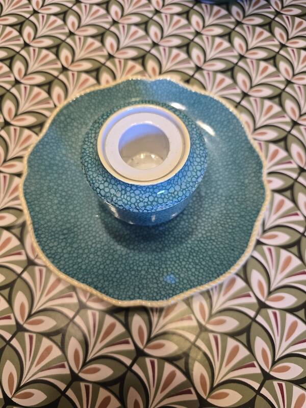 Copeland Spode England porcelain candlestick – turquoise shagreen design –