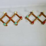 Wall-mounted coat rack, accordion, with 8 hooks, 50s-60s