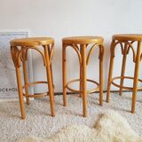 Suite of 3 bar caned vintage stools