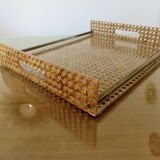 Plateau 'CHRISTIAN DIOR' plexiglass, canework and brass, 1970, lucite