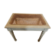 Footrest / bedroom stool Louis XVI — Celadon grey lacquered — Caned