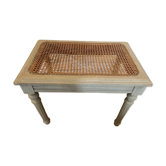 Footrest / bedroom stool Louis XVI — Celadon grey lacquered — Caned