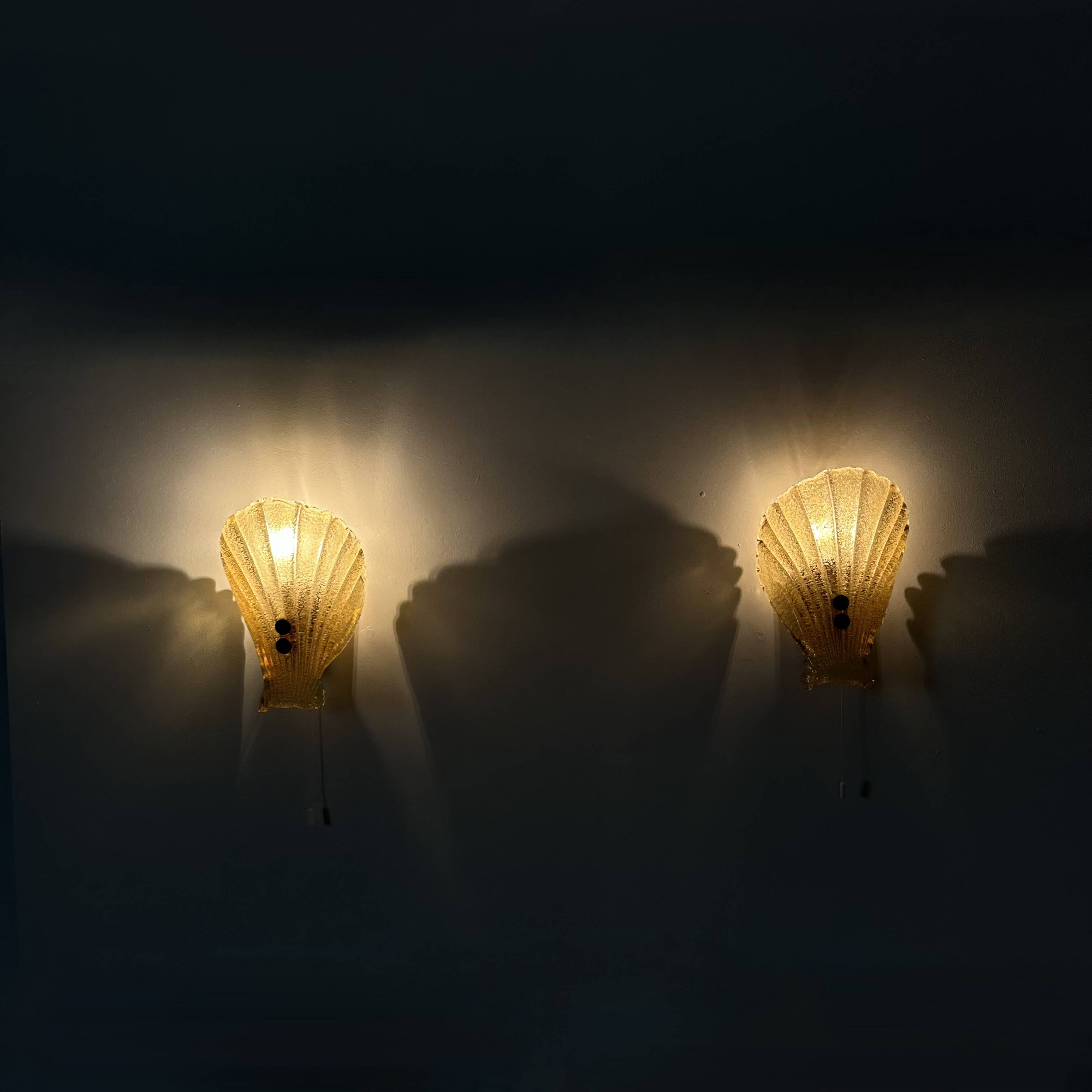 Set of 2 Sölken leuchten Murano glass shell wall lamps , 1970s