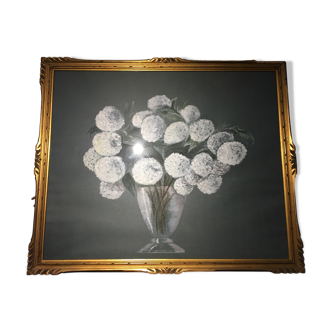 Still life painting with white flowers from the 70s