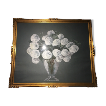 Still life painting with white flowers from the 70s