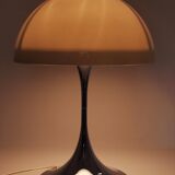 Rare Panthella table lamp by Verner Panton with a chrome base and grey shade.