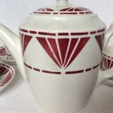 Set of 3 saucer cups and a ceramic coffee maker or teapot Digoin Sarreguemines