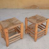 Tabouret berbère vintage bois et paille