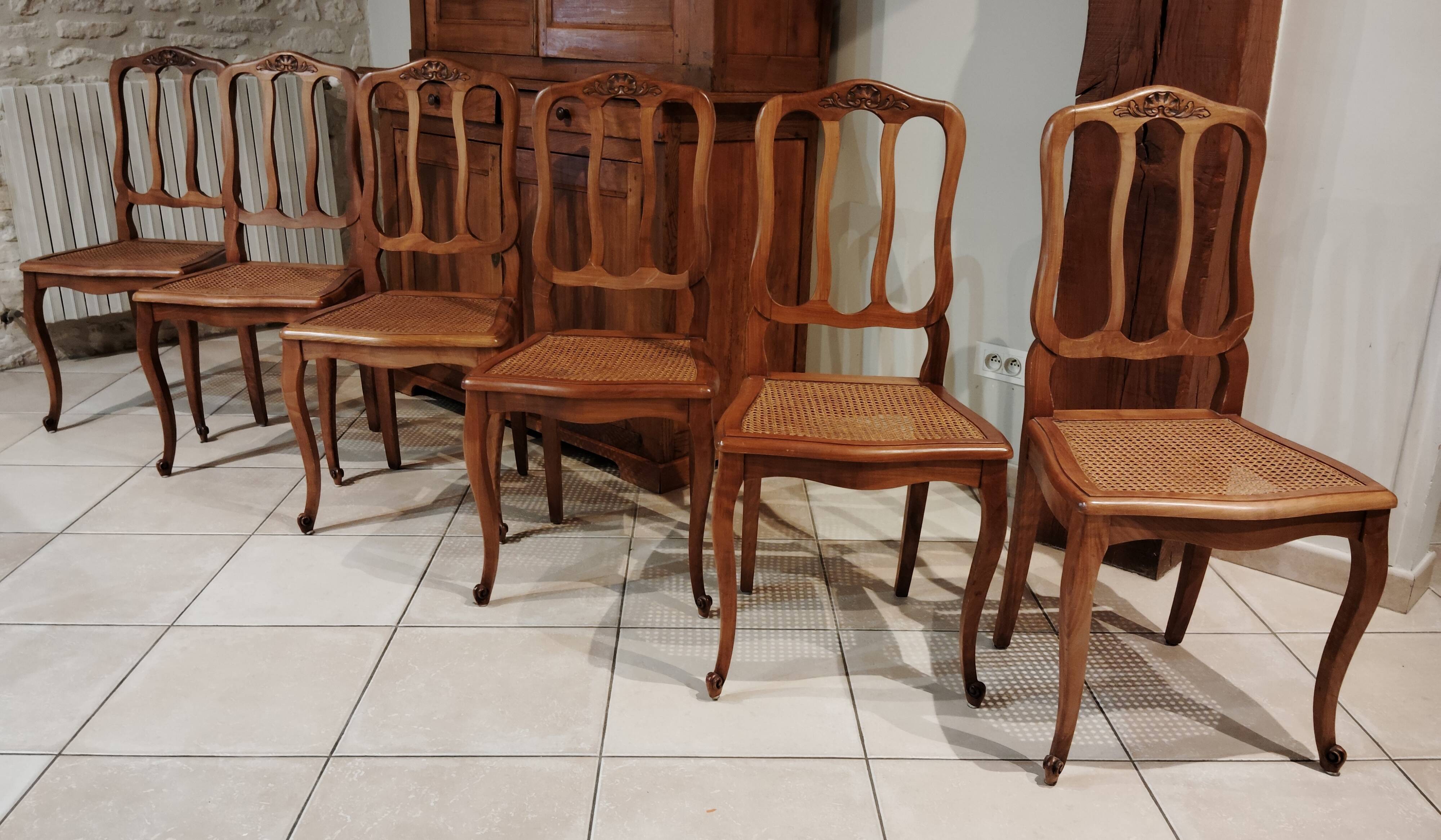 Set of 6 caned Regency/Louis XV chairs