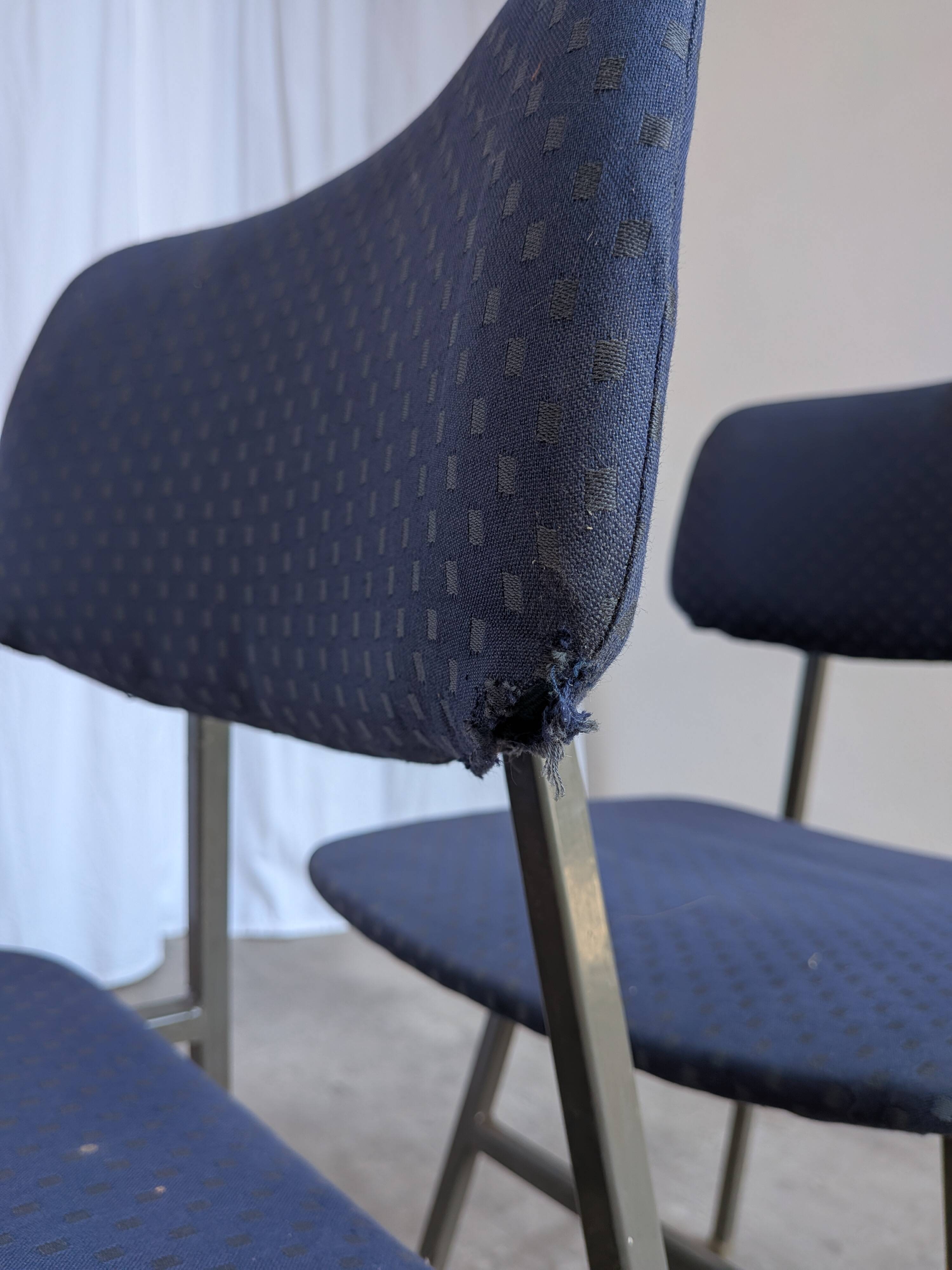 Set of 4 Vintage Stol Kamnik School Chairs Blue Upholstered Retro Dining Ch