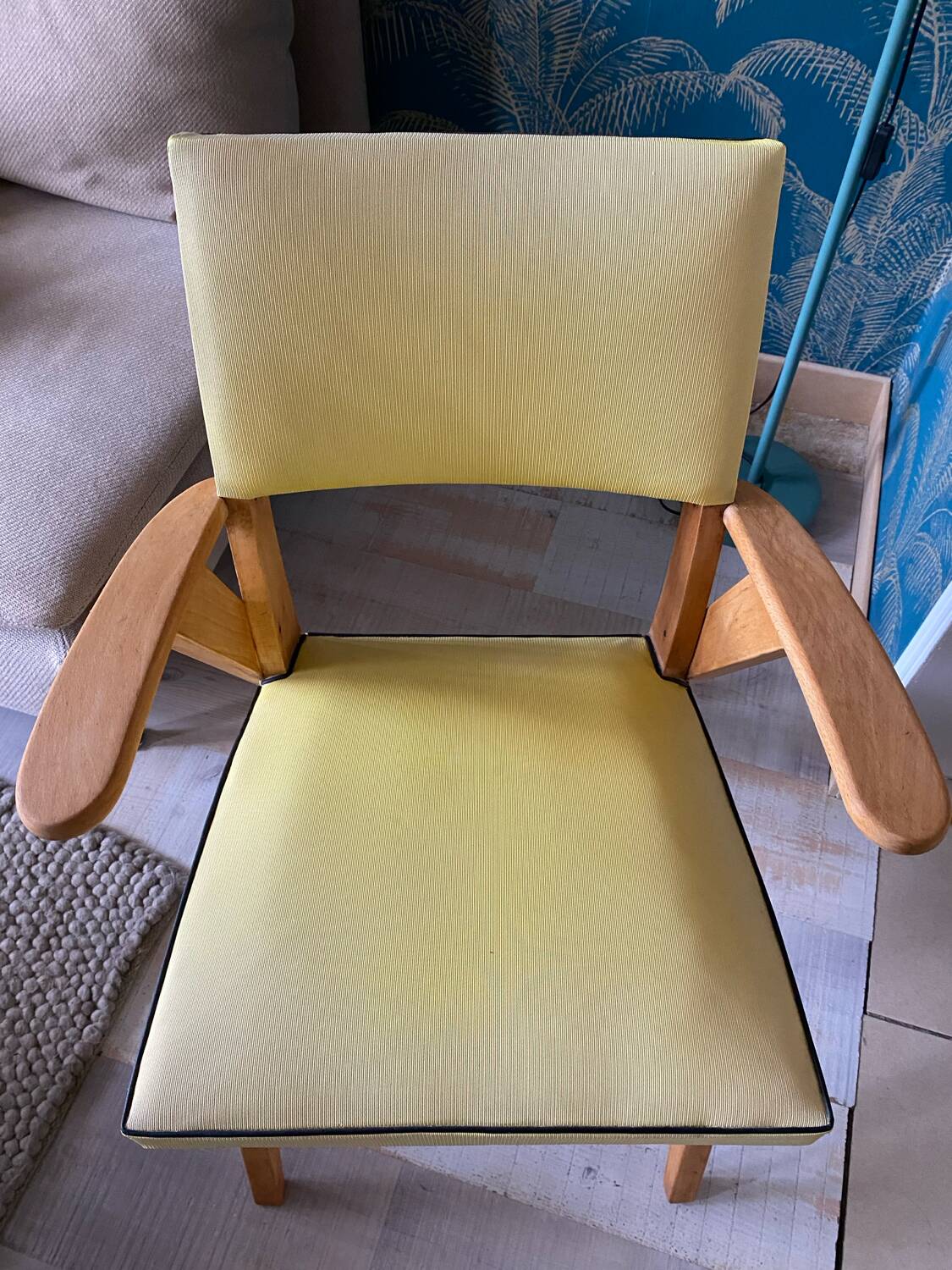 50s Yellow Skai Bridge Chair with Compass Legs