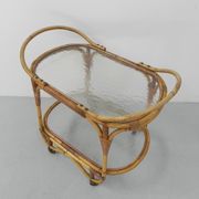 Bamboo, rattan serving trolley on castors