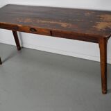 Table d'appoint ou bureau vintage en pin rustique français, années 1950