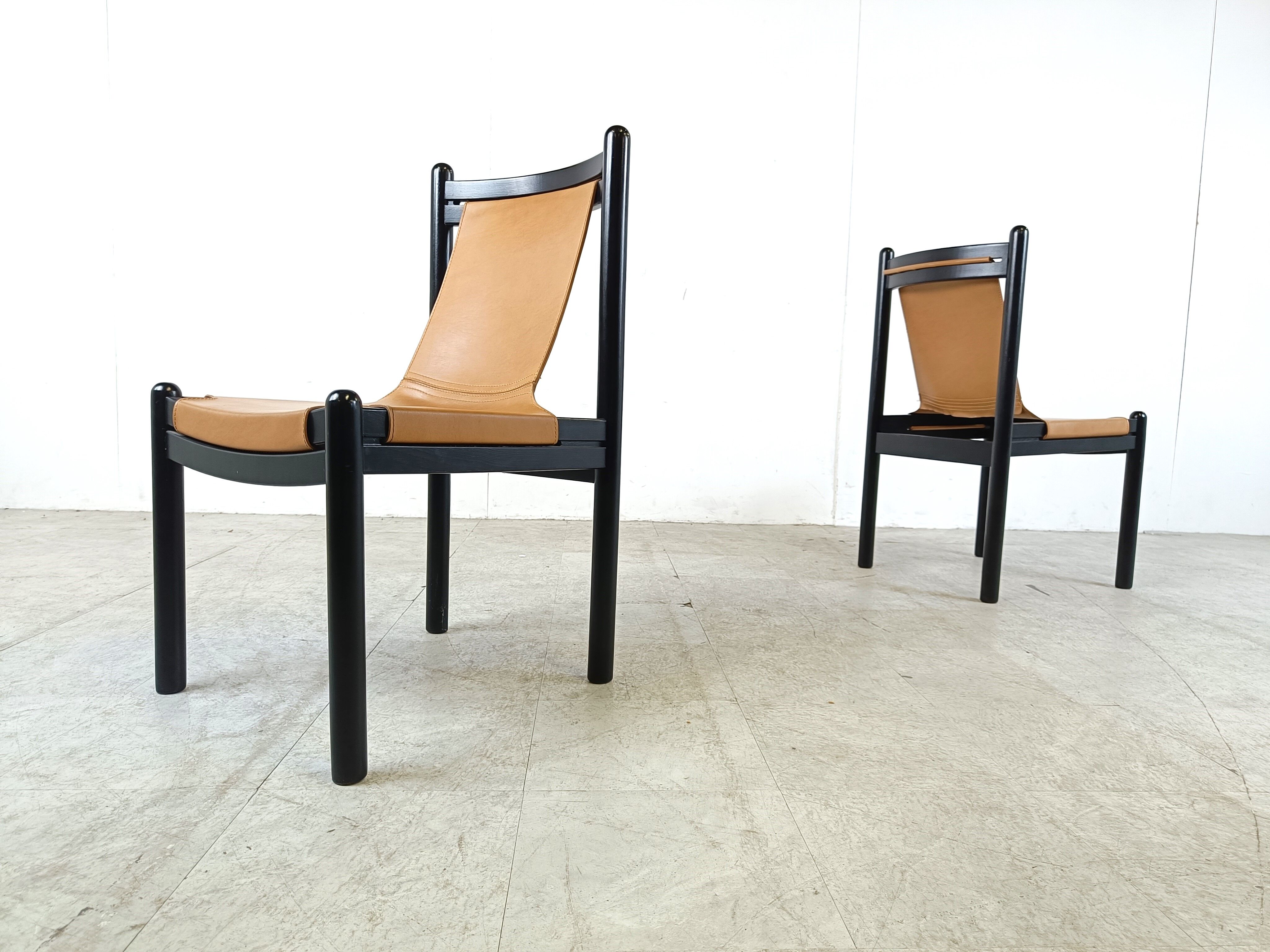 Vintage italian sling leather dining chairs, 1960s