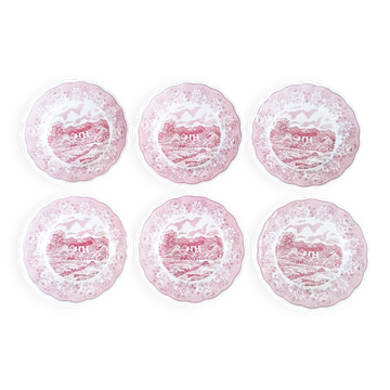 6 Italian English porcelain soup plates: Swiss Landscape