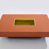 Table basse de Willy Rizzo modèle Alveo laquée marron laiton 1970
