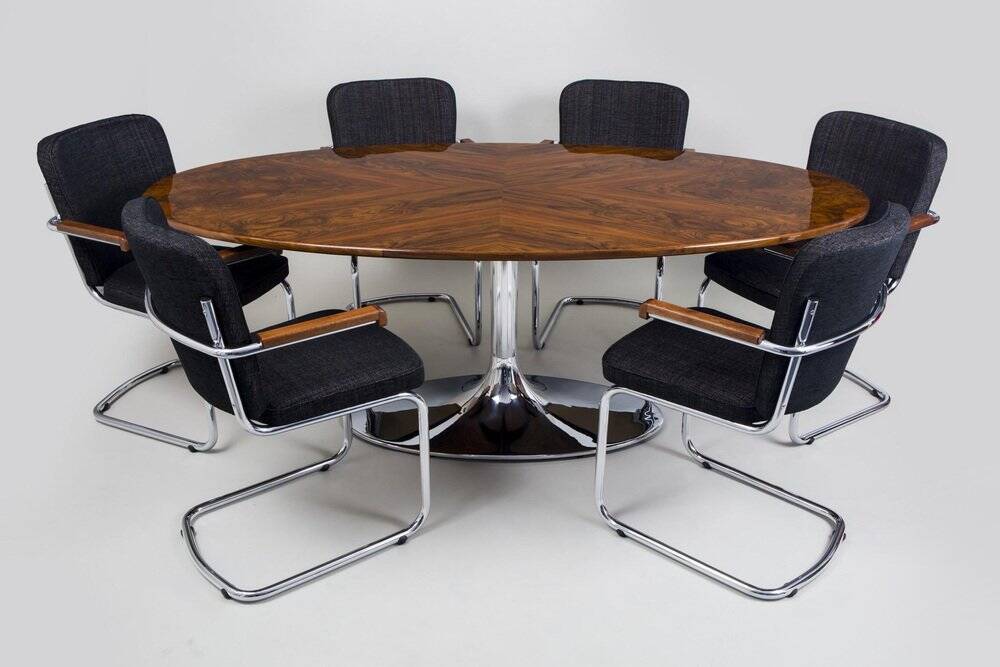 Mid-Century Dining Table in Walnut and Chrome by Kovona, Czech, 1960s