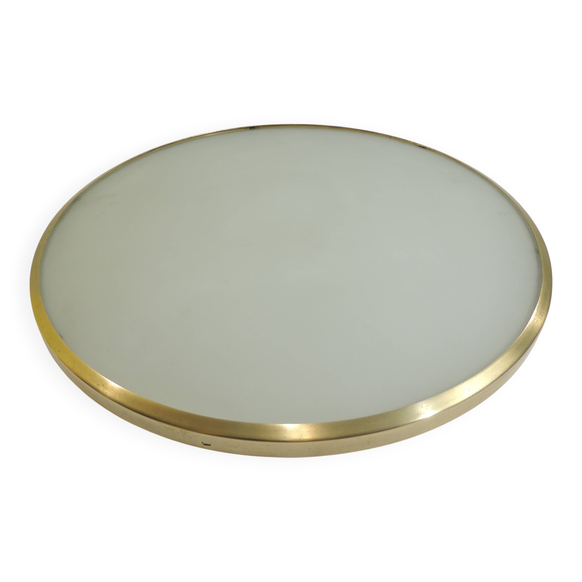 Large vintage ceiling light in opaline glass and brass – Arne Jacobsen style