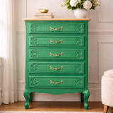 Vintage green oak chest of drawers from the 1960s.