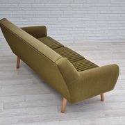 1970s, Danish 3-seater sofa, original very good condition, green furniture fabric, oak