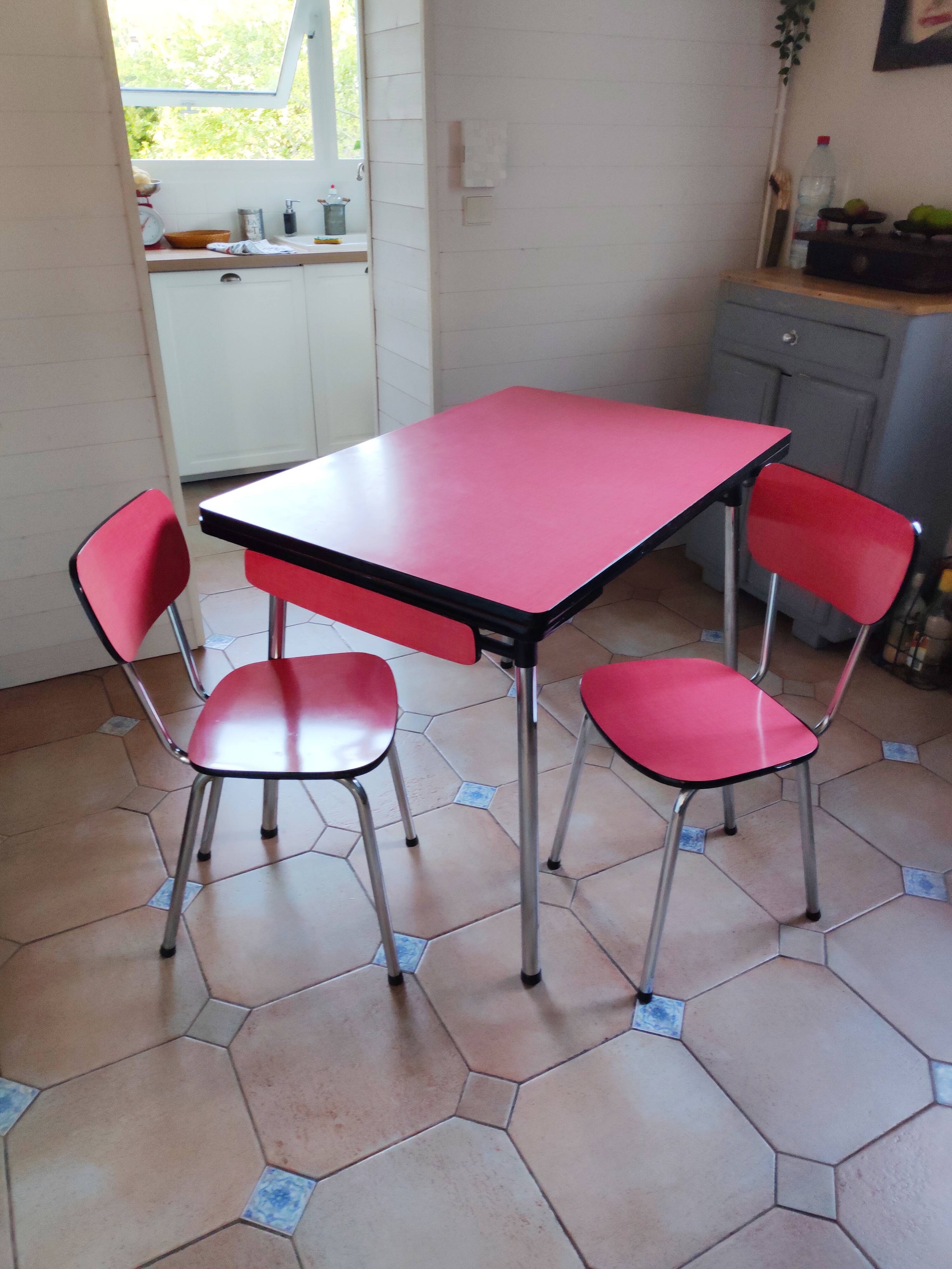 Red vintage formica table and 2 chairs