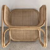 Amsterdam rattan armchair with U-shaped armrest, squared canework