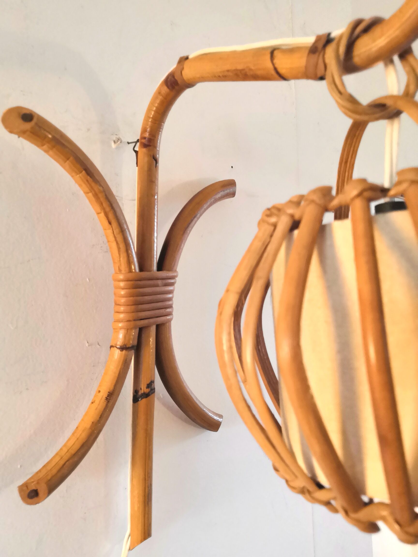 Applique en rotin et bambou années 50