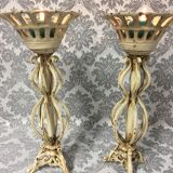 Pair of candlesticks patinated cast iron renaissance design