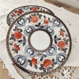 Set of 6 Japanese dessert plates with red, midnight blue and gold decor