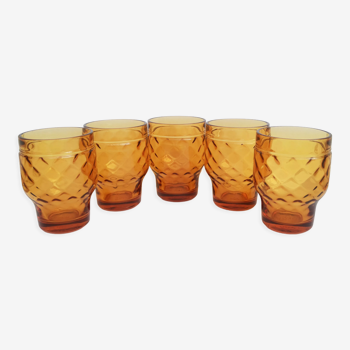 Ensemble de 5 verres ambrés apéritifs Pernod SA années 70 vintage