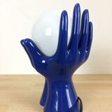 Blue ceramic hand lamp 70s and globe opaline