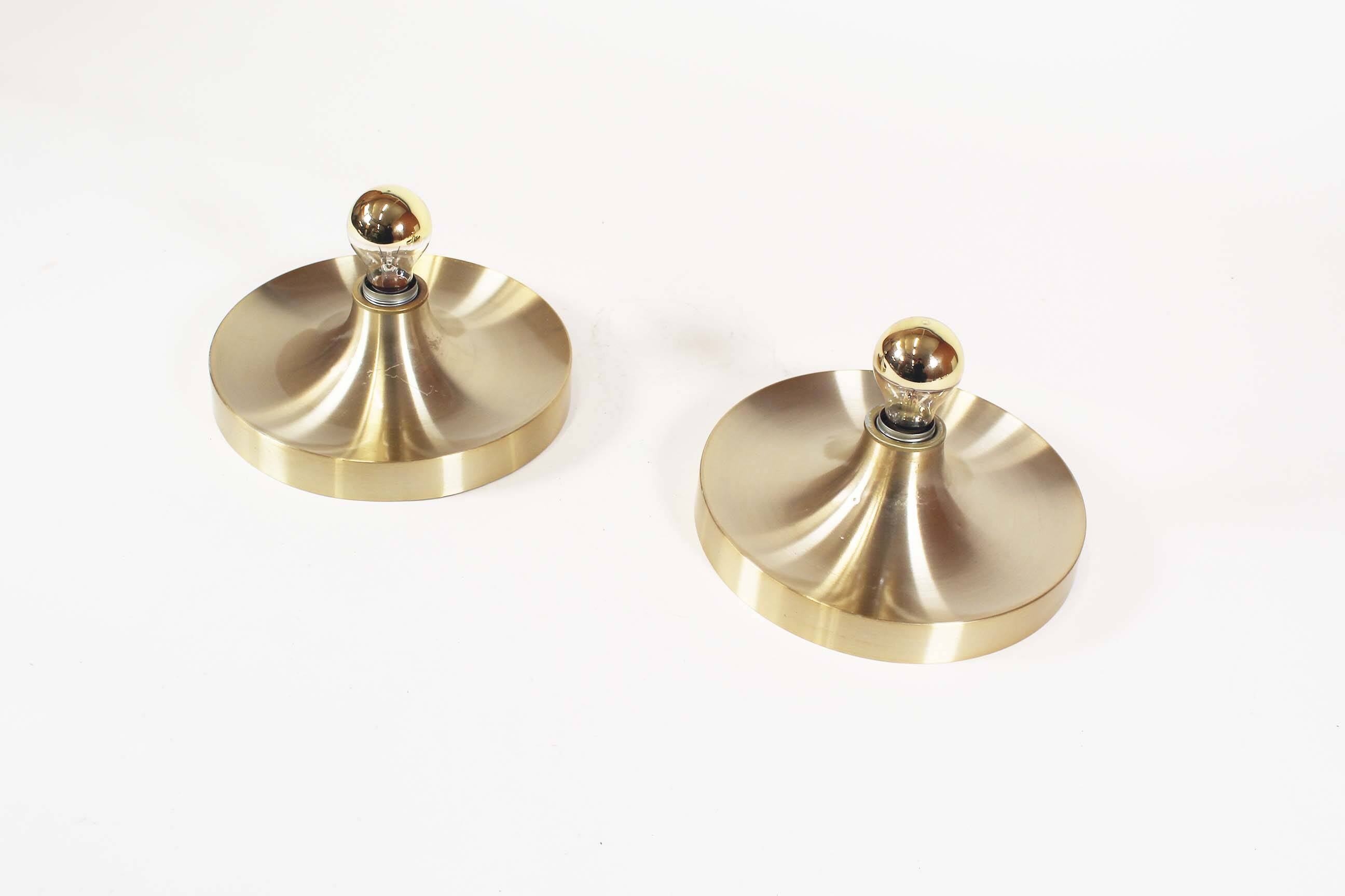 Pair of petite Honsel Disc sconces in champagne gold
