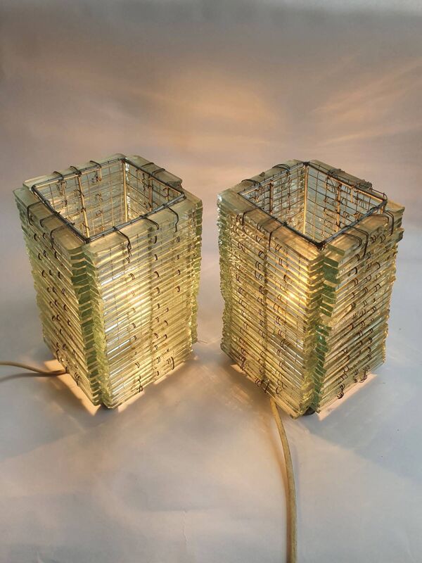 Paire de lampes en lamelles de verre années 80