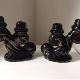 Set of black Vallauris candlesticks, 1950s vintage