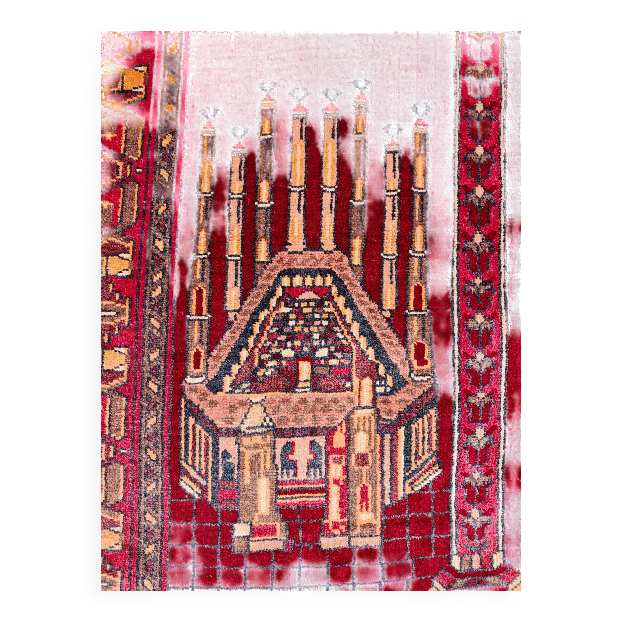 Vintage Afghan hand-knotted prayer rug with Islamic patterns.