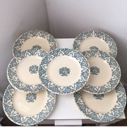 Ensemble de 7 assiettes Terre de Fer Rhodes Longwy XIX