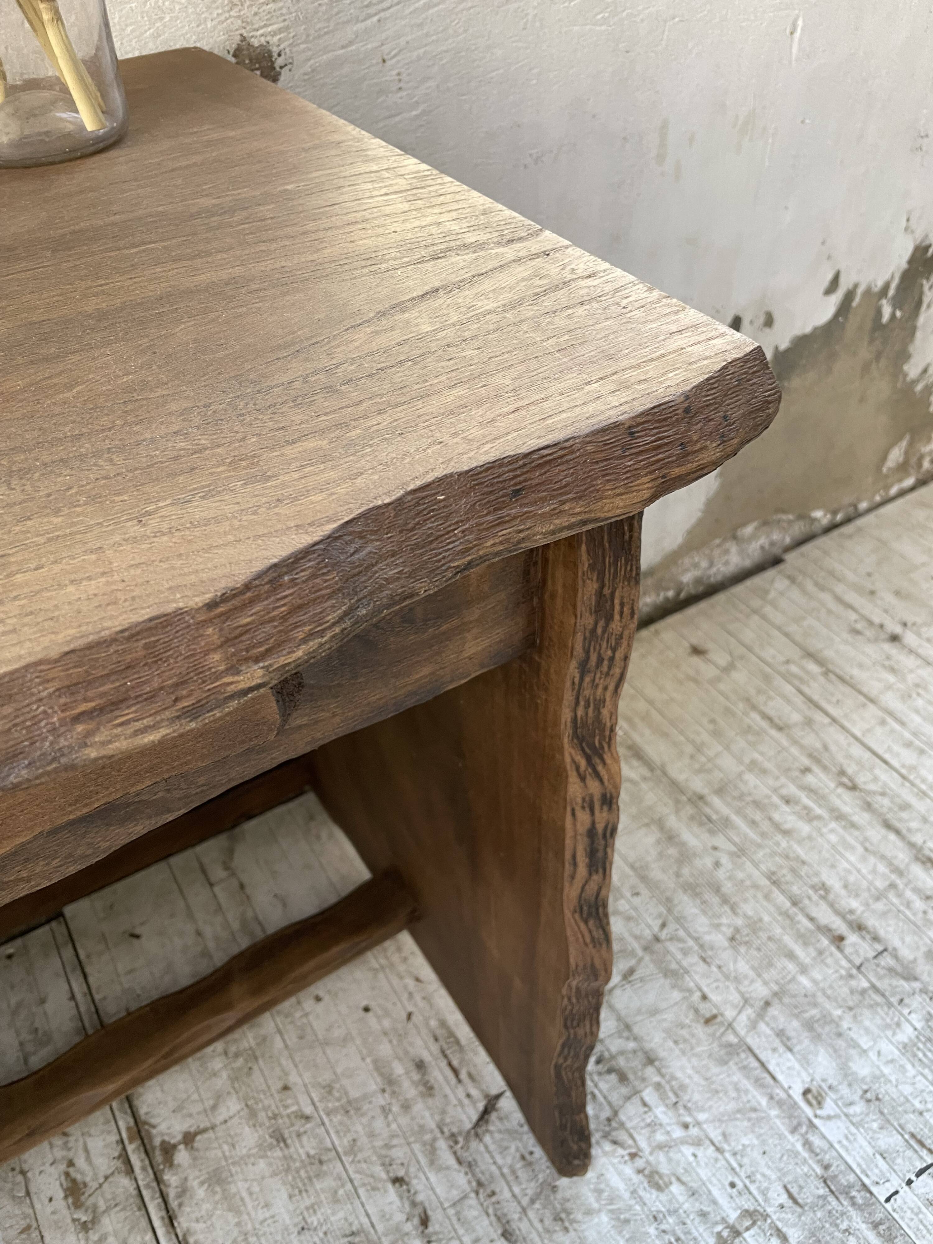 Brutalist desk in elm, signed Aranjou.