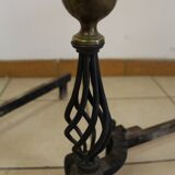 Pair of chenet in iron and bronze modernist