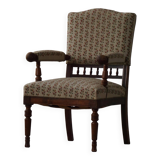 Fauteuil danois moderne en bois tourné avec tissu floral, début du XXe siècle