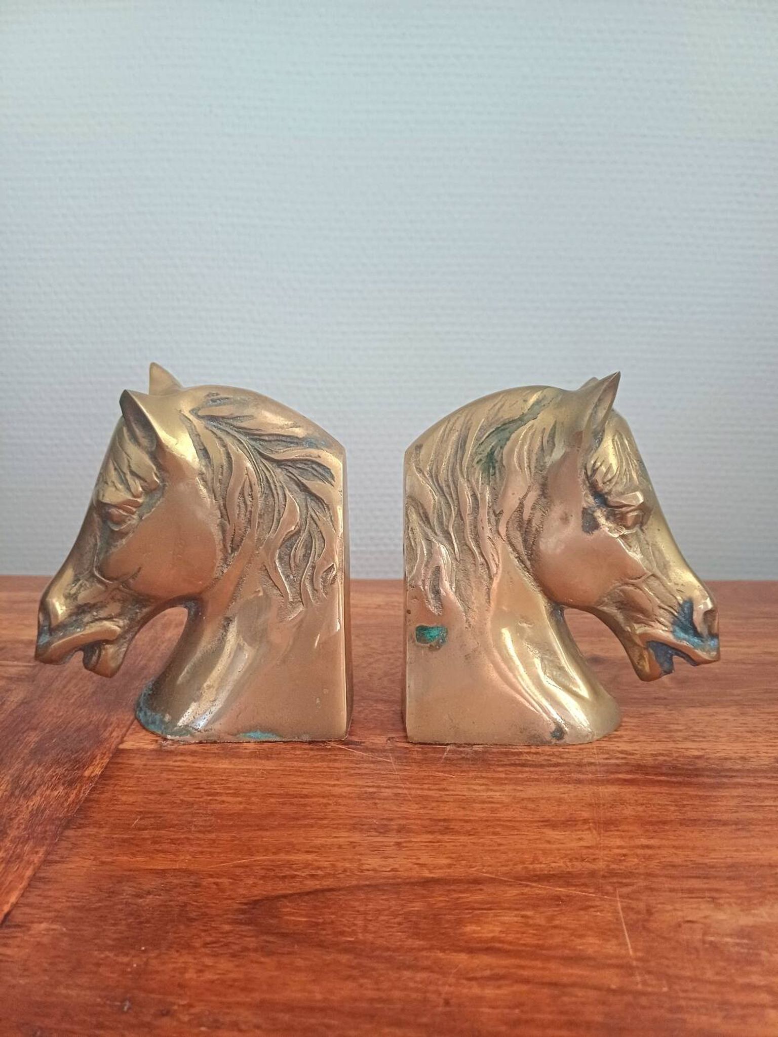 Paire de serre-livres vintage en laiton en forme de cheval
