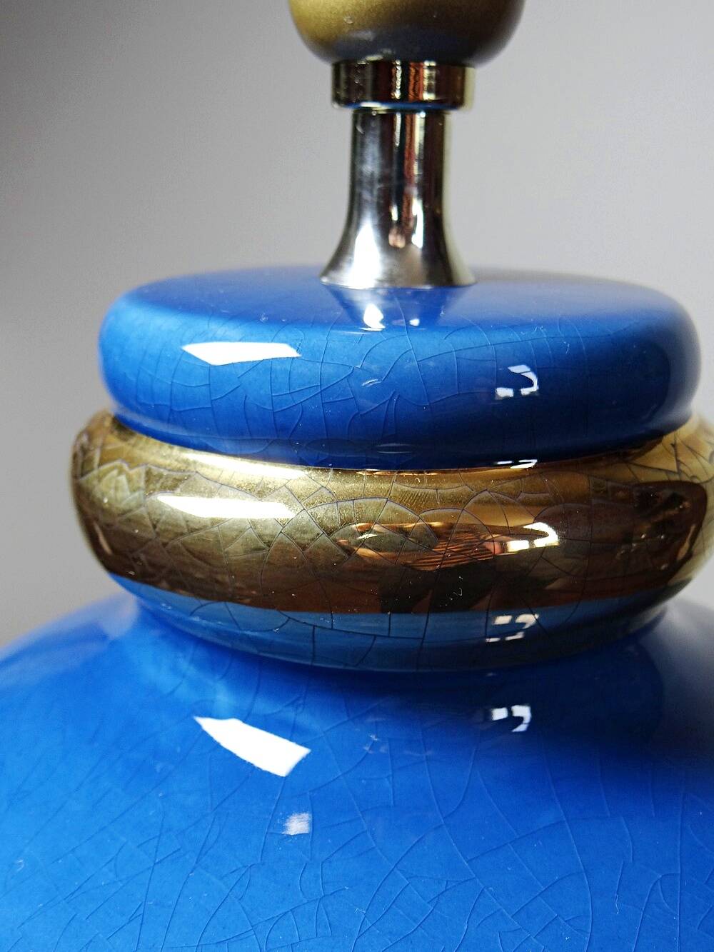 Vintage lamp Att. Le Dauphin in cobalt blue and gold ceramic, 1960s-1970s.