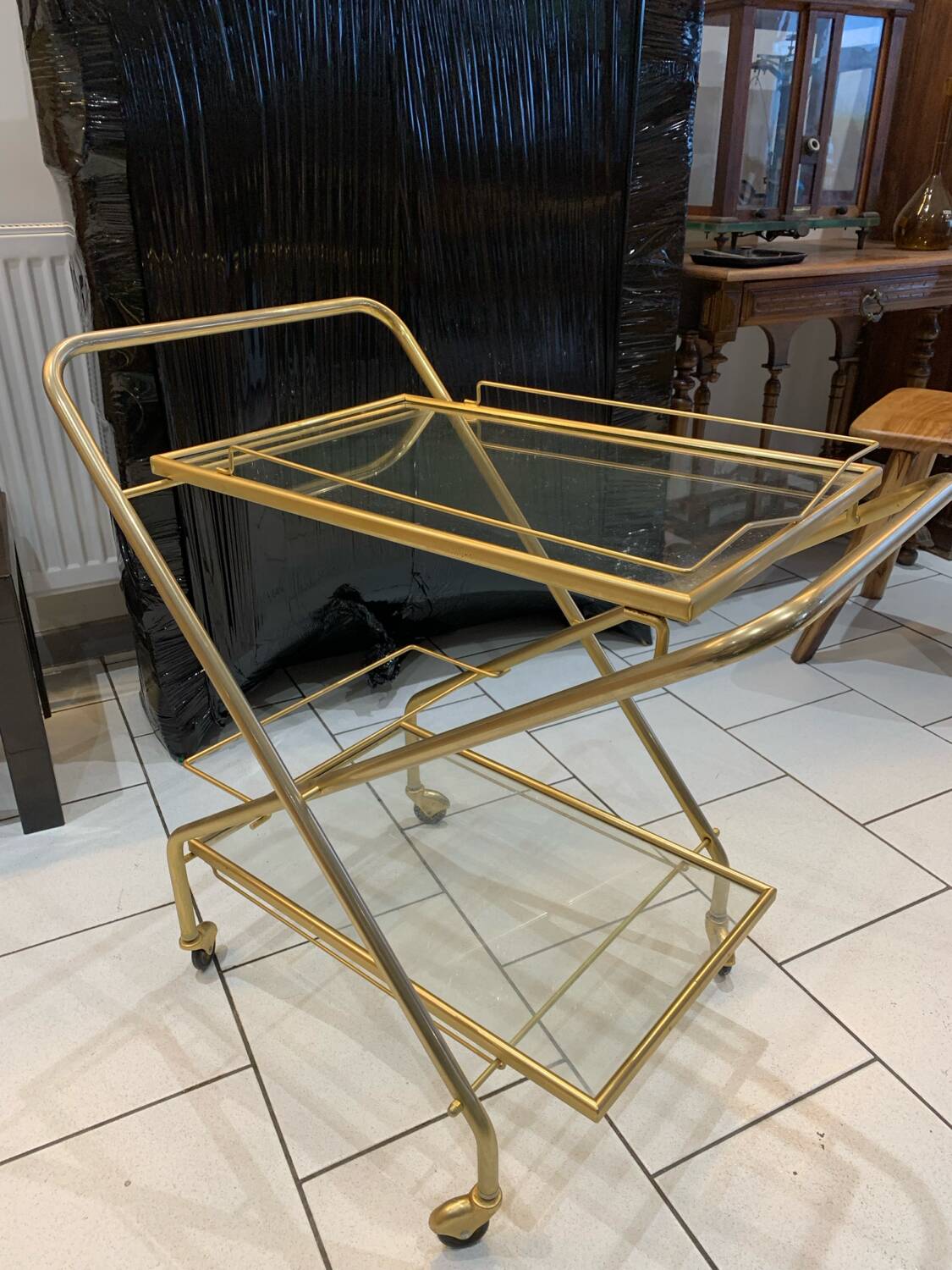 Vintage Folding Gold Serving Trolley circa 1960