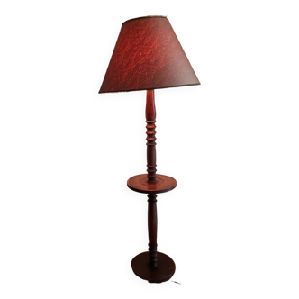 Turned wooden floor lamp