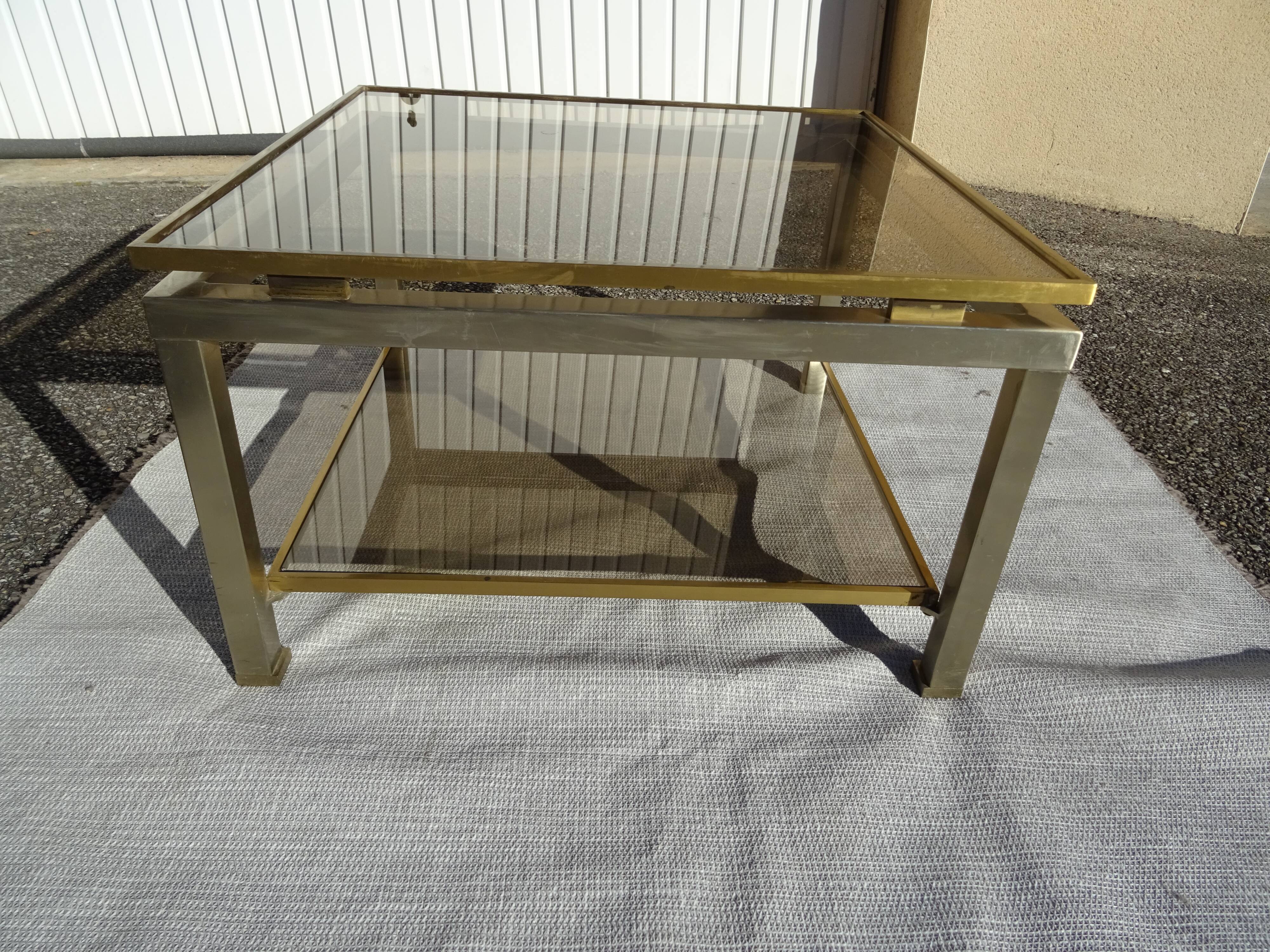 Table bout de canapé acier bicolore Guy Lefèvre Maison Jansen an 70
