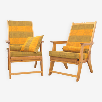 Fauteuils en bois de pin de style scandinave, années 1970, set de 2