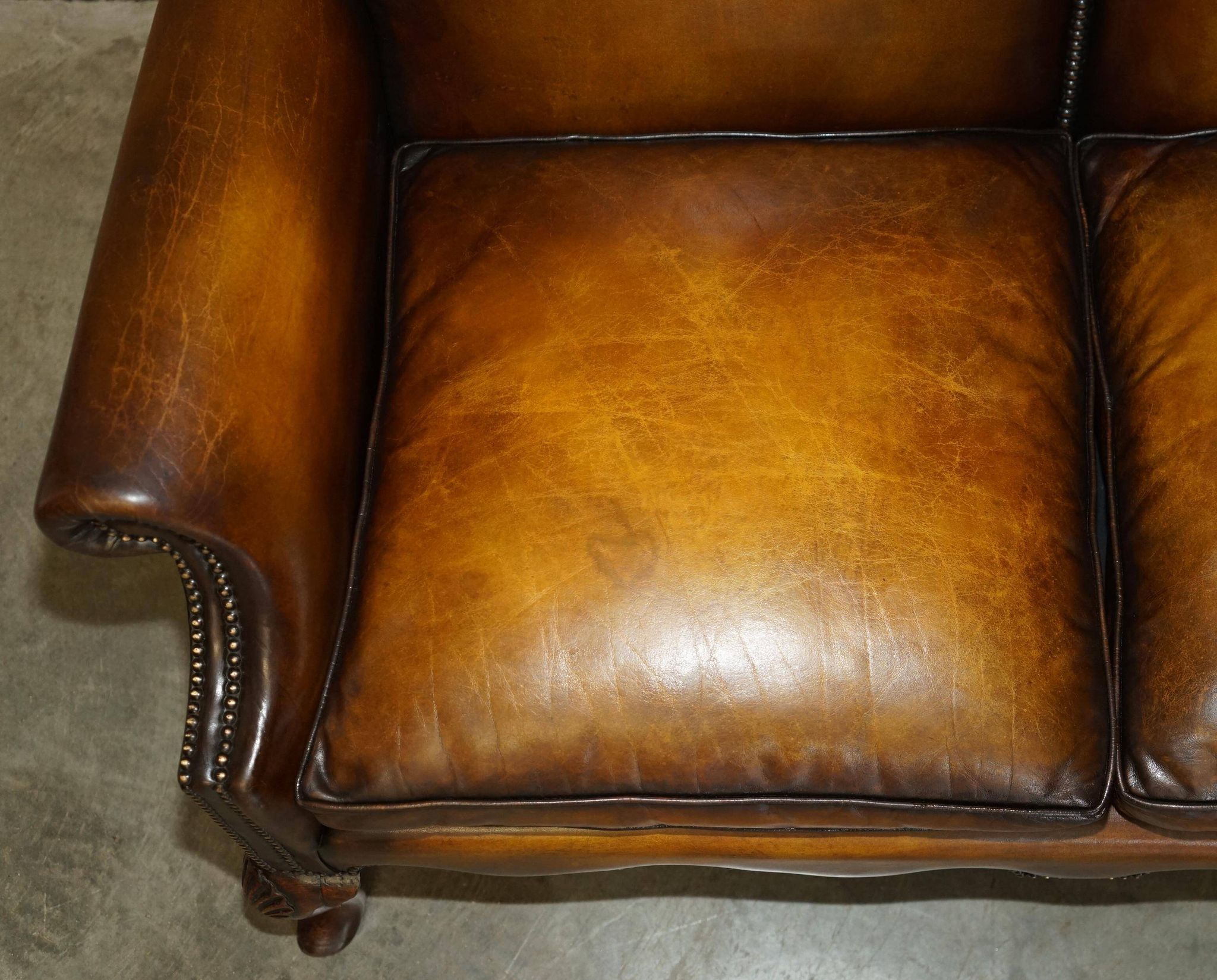Victorian restored George II style high-back leather canapé