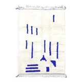 Ecru Beni Ouarain Berber rug with Majorelle blue patterns, 2.60x1.47m